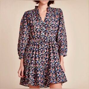 Trovata Birds of Paradis Yulia Floral Long Sleeved Shirtdress Mini Dress New
